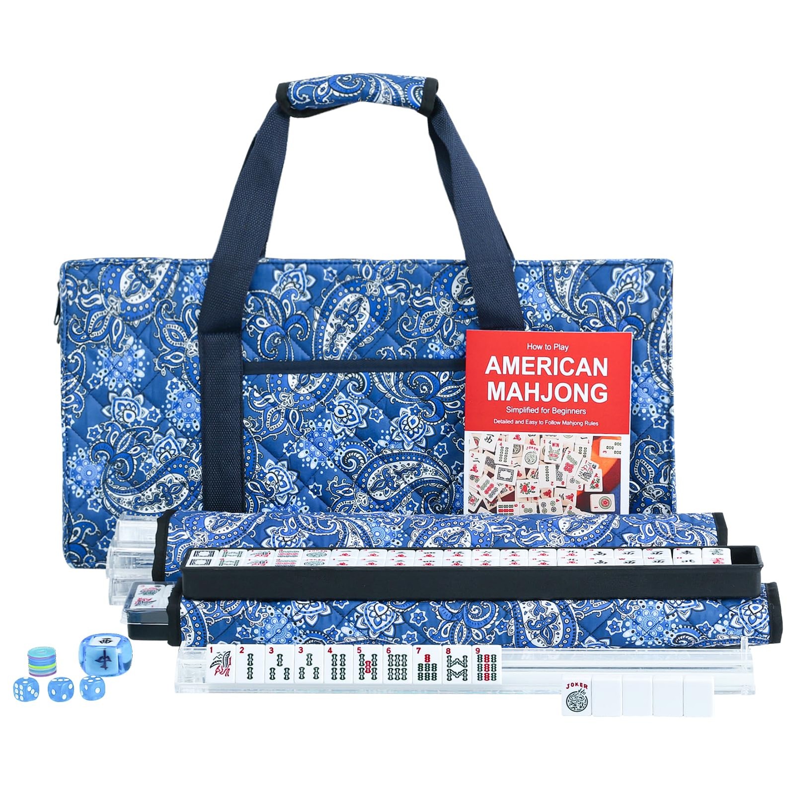 ZGME American Mahjong Set,166 White Tiles with Blue Bag and 1 inch, Deep
