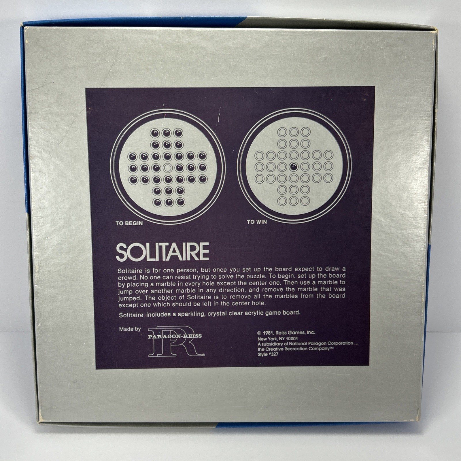 1983 Solitaire Game By Paragon-Reiss Game Inc #327 Missing 2 Marbles