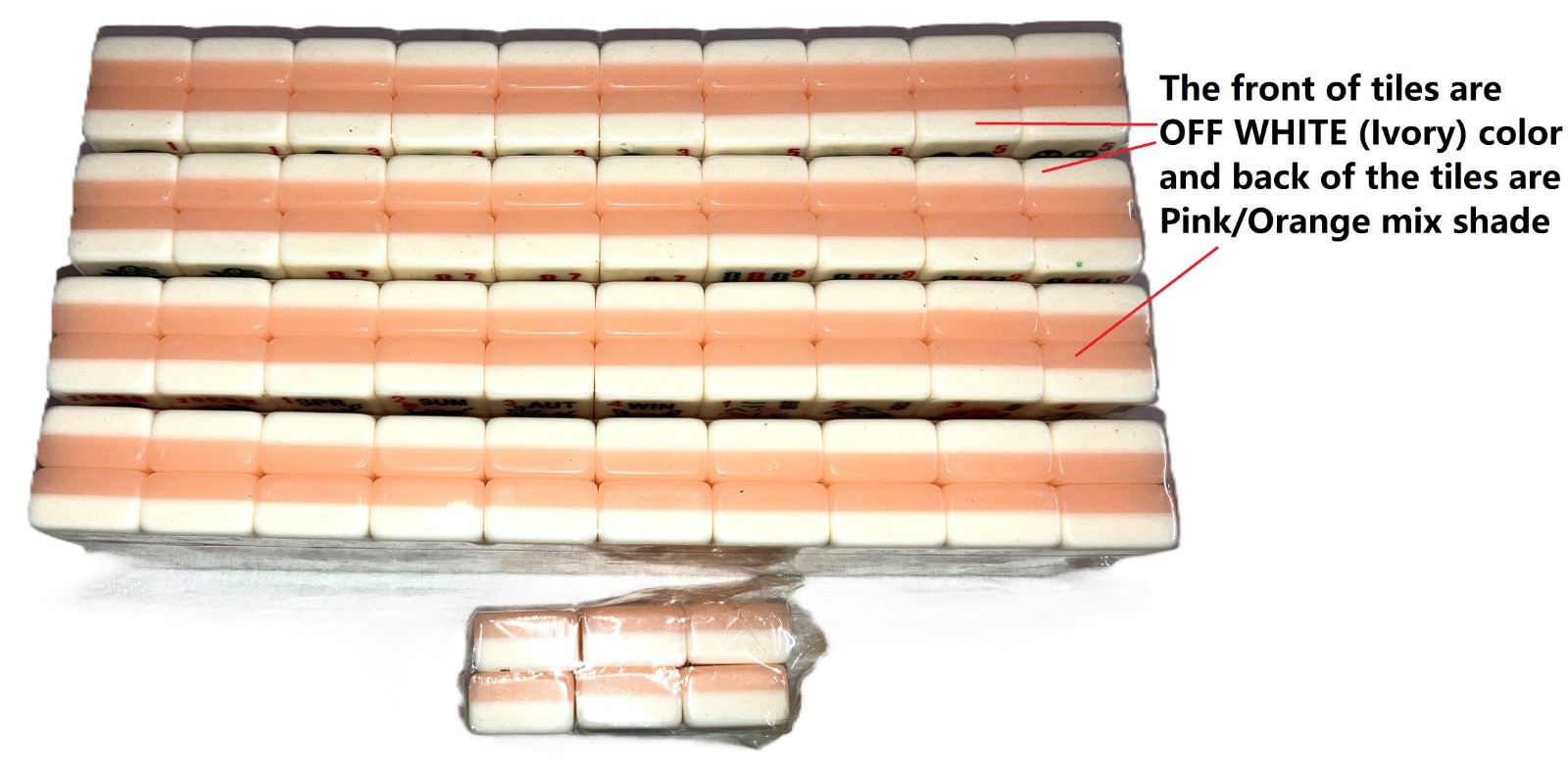 Mahjong Mahjongg American 2 Tone Full Standard Size 166 Tiles Off White Engraved