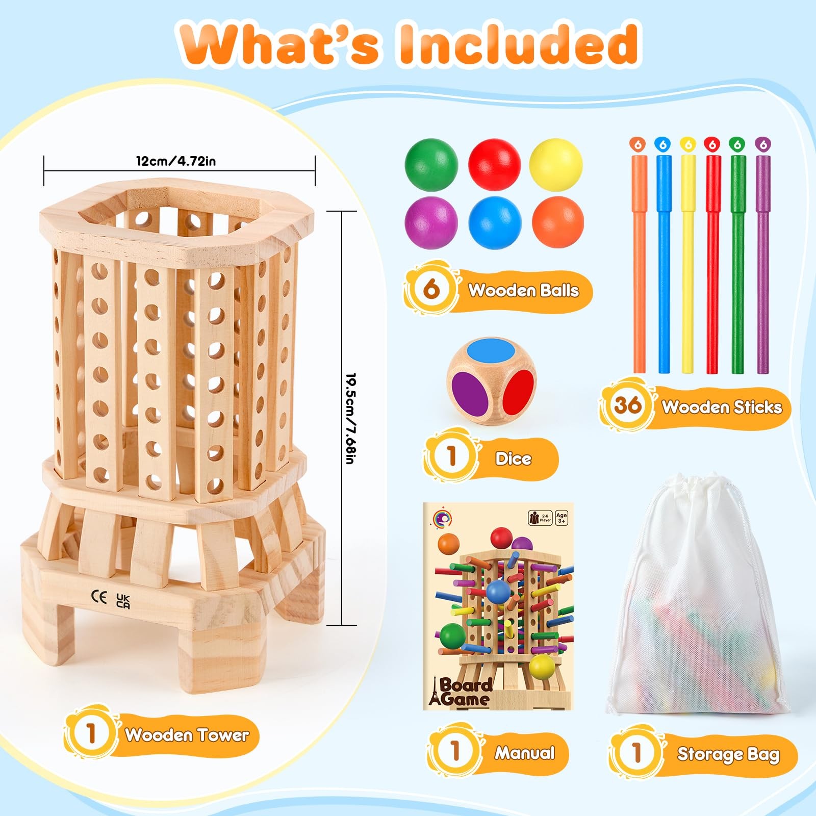 Montessori Wooden Board Game, Colorful Sticks & Ball Drop Games for Kids, Fine