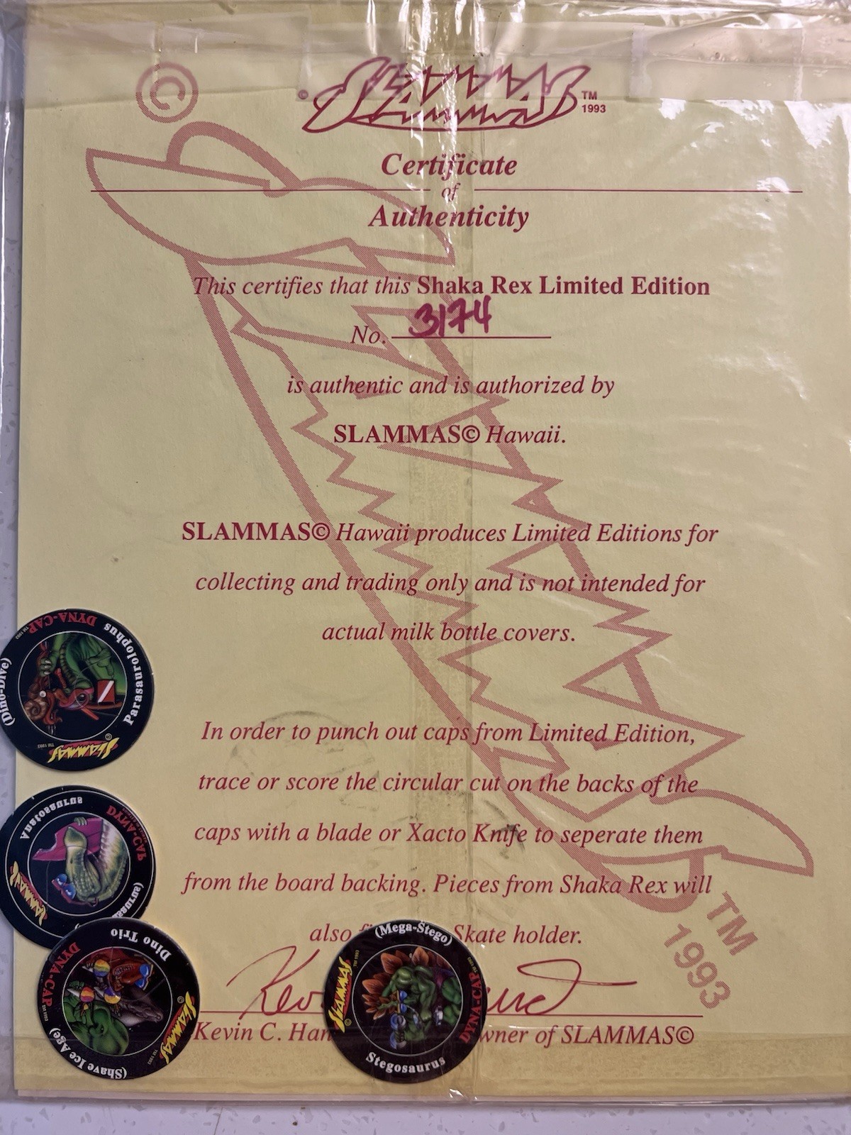Rare Slammas Dyna-cap Tm 1993 Limited Edition with The Certificate Authenticity