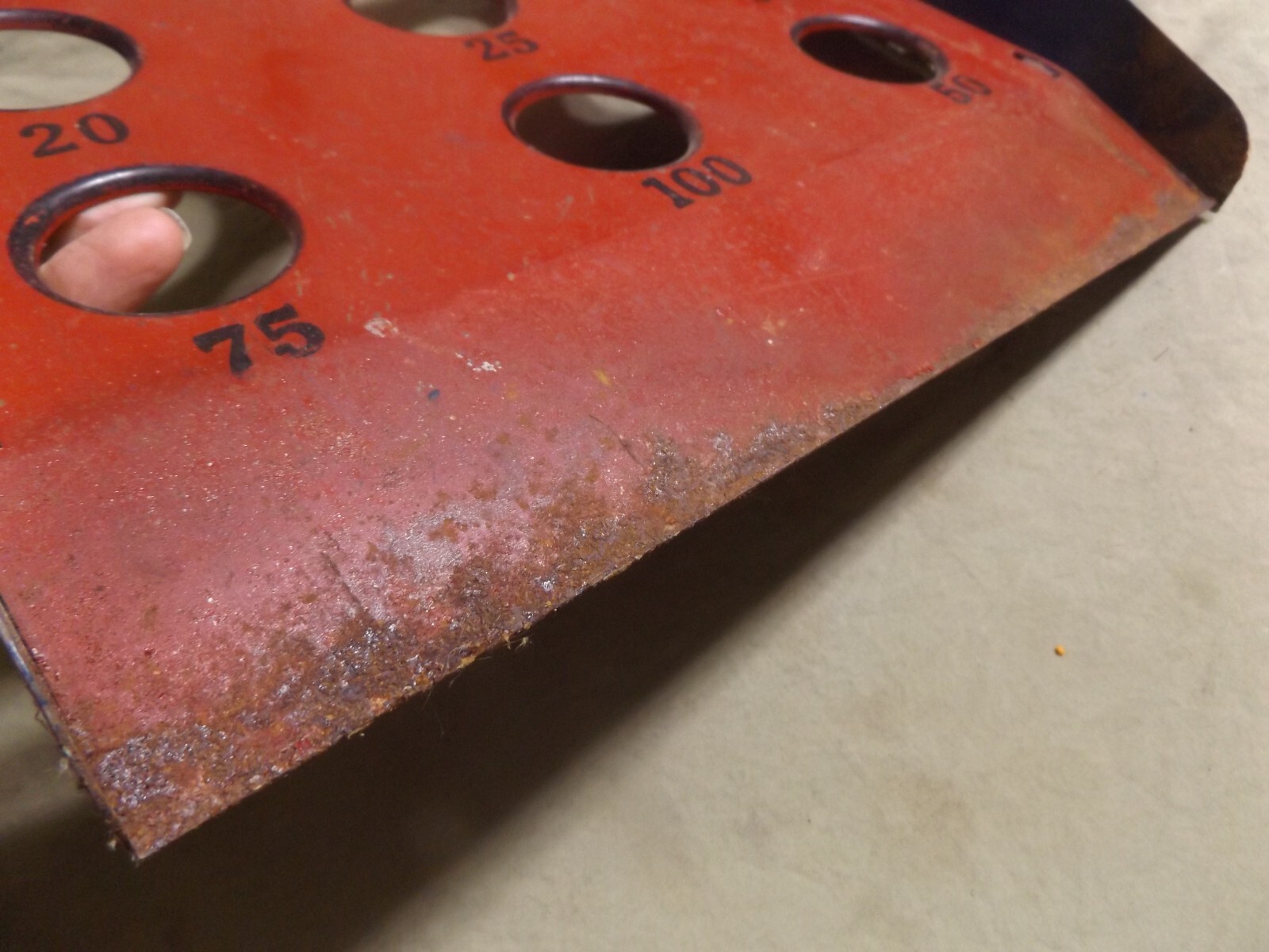 Vintage Painted Red Metal ROLLERBALL 8 hole Floor Game ~12×12″