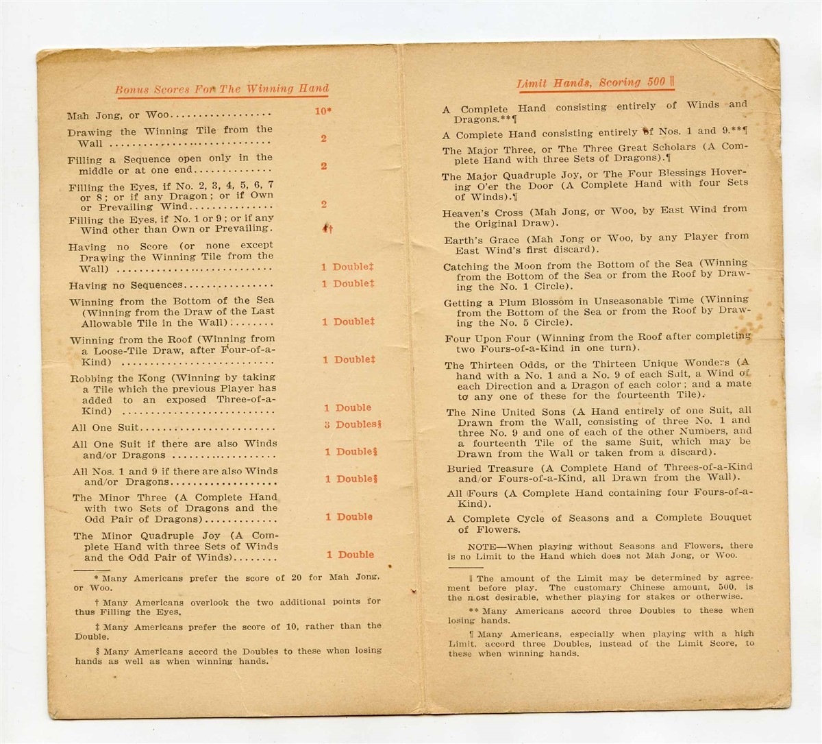 Red Dragon Mah Jong Score Card 1923 Mrs Prescott Warren Newton Massachusetts