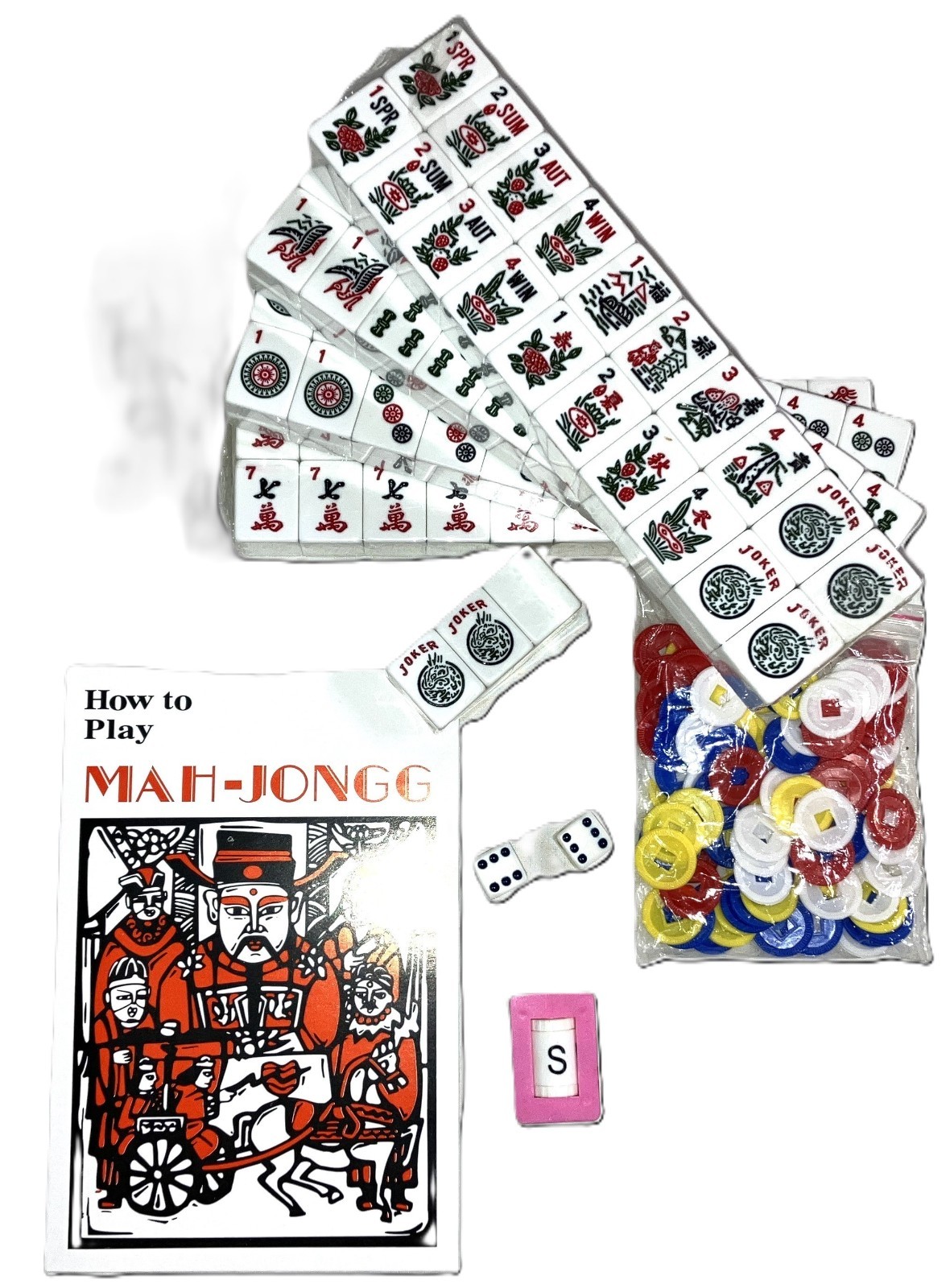 Mahjong Mahjongg Western American Standard Size White 166 Tiles Only Engraved