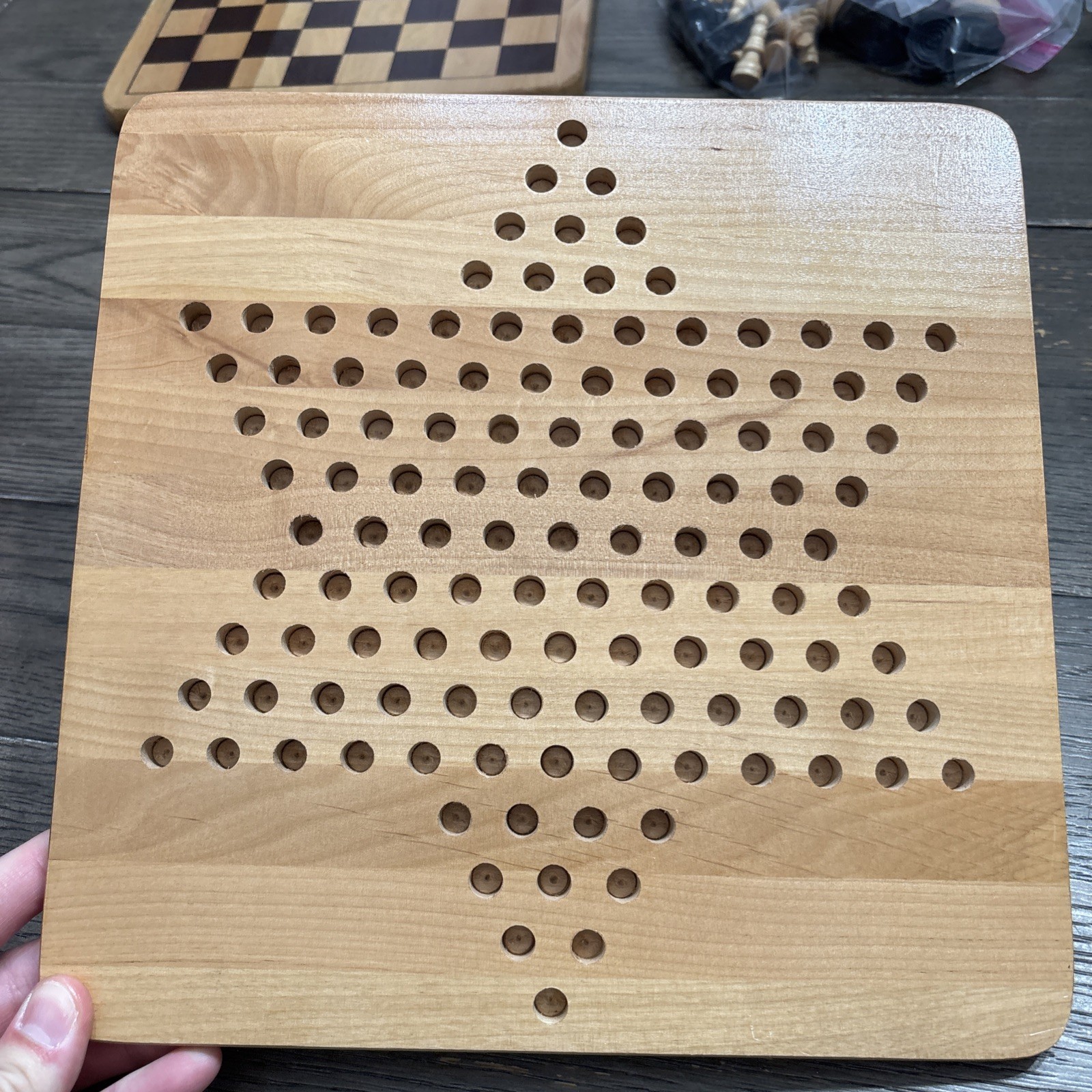 Vintage Reversible Check Board & Chinese Checker Board. 11.5” X 11.5”
