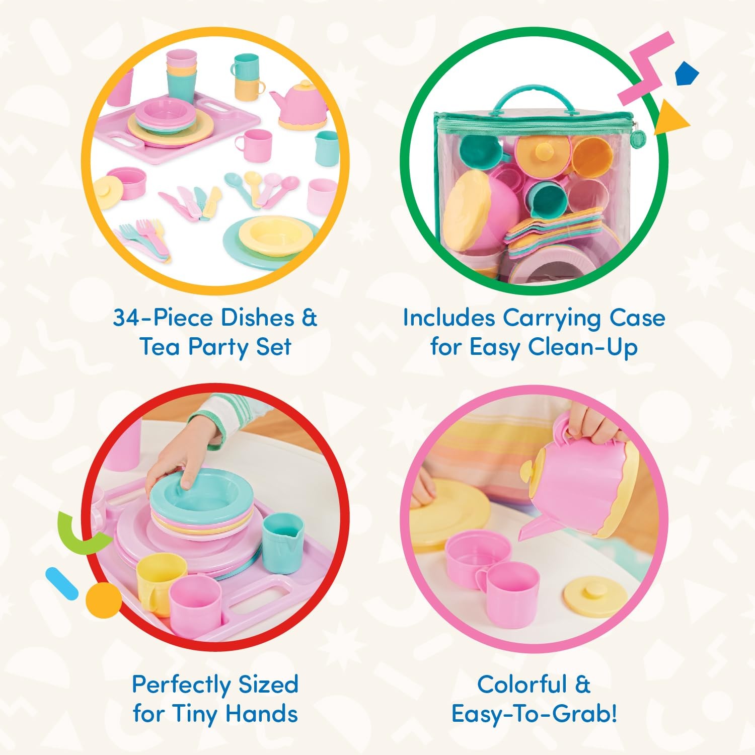 Play Circle Dish Set 34 Pieces Tea Party Kitchen Toys Toddlers Battat Plates