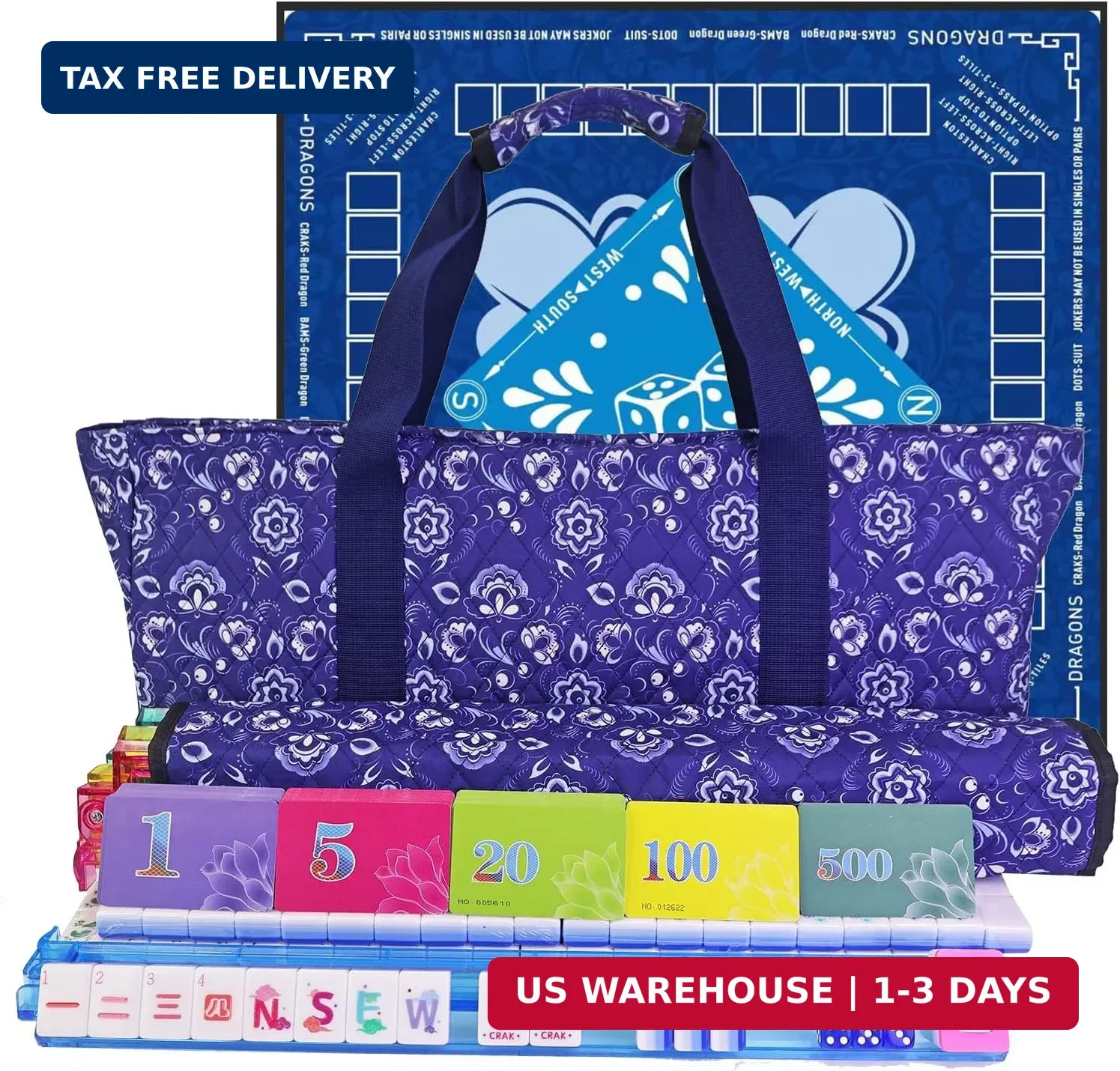 Game Set, Portable Carrying Bag,Acrylic 160 Tiles,Western Mahjong Tiles Set,Comp