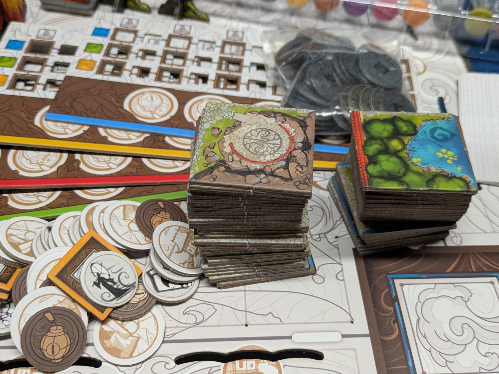 Tang Garden Board Game COMPLETE with METAL COINS Thunderglyph Beautiful 3D Game