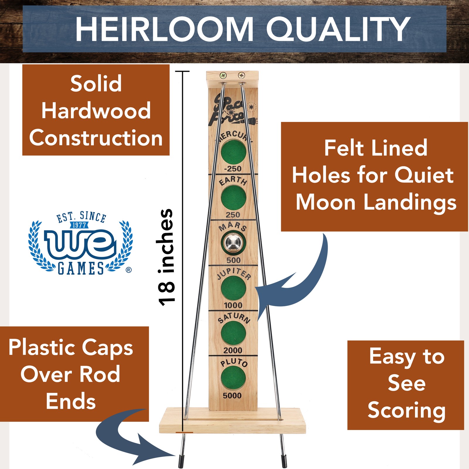 WE Games Shoot The Moon, 1940’s Nostalgia Game, Solid Natural Wood, 18 inches