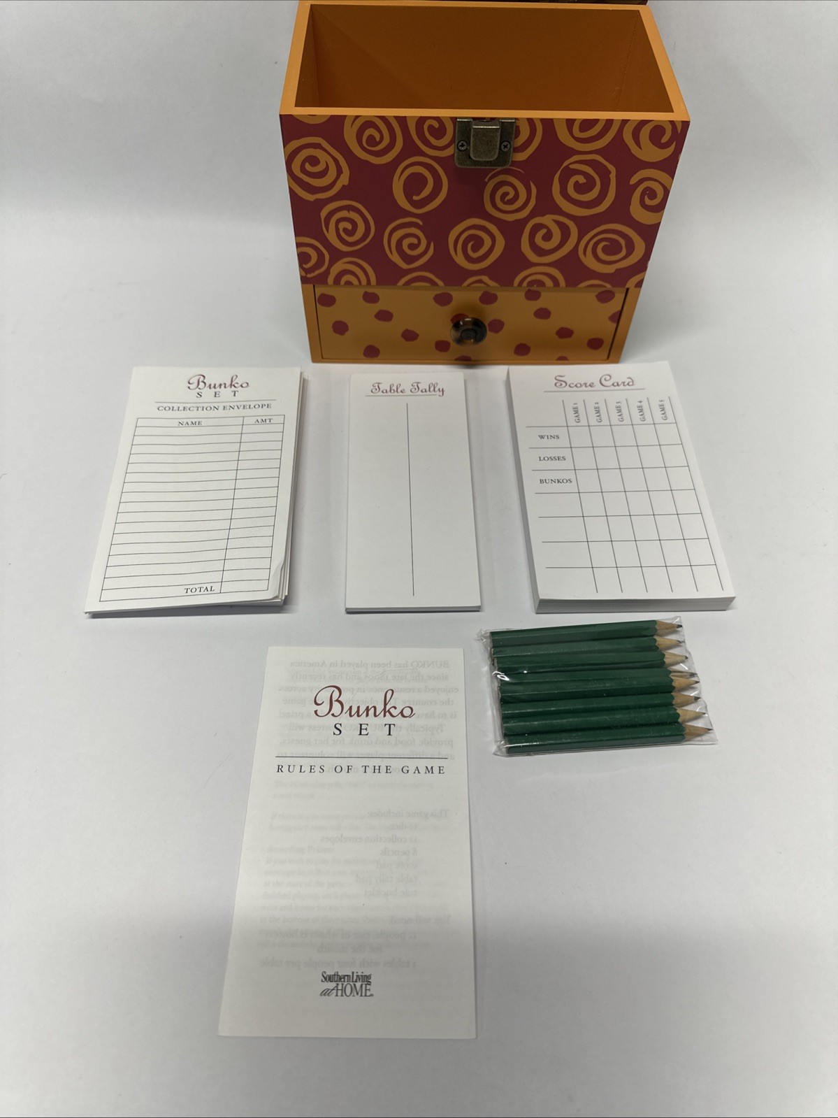 Southern Living Home Bunco Game Set With Colorful Box (No Dice)
