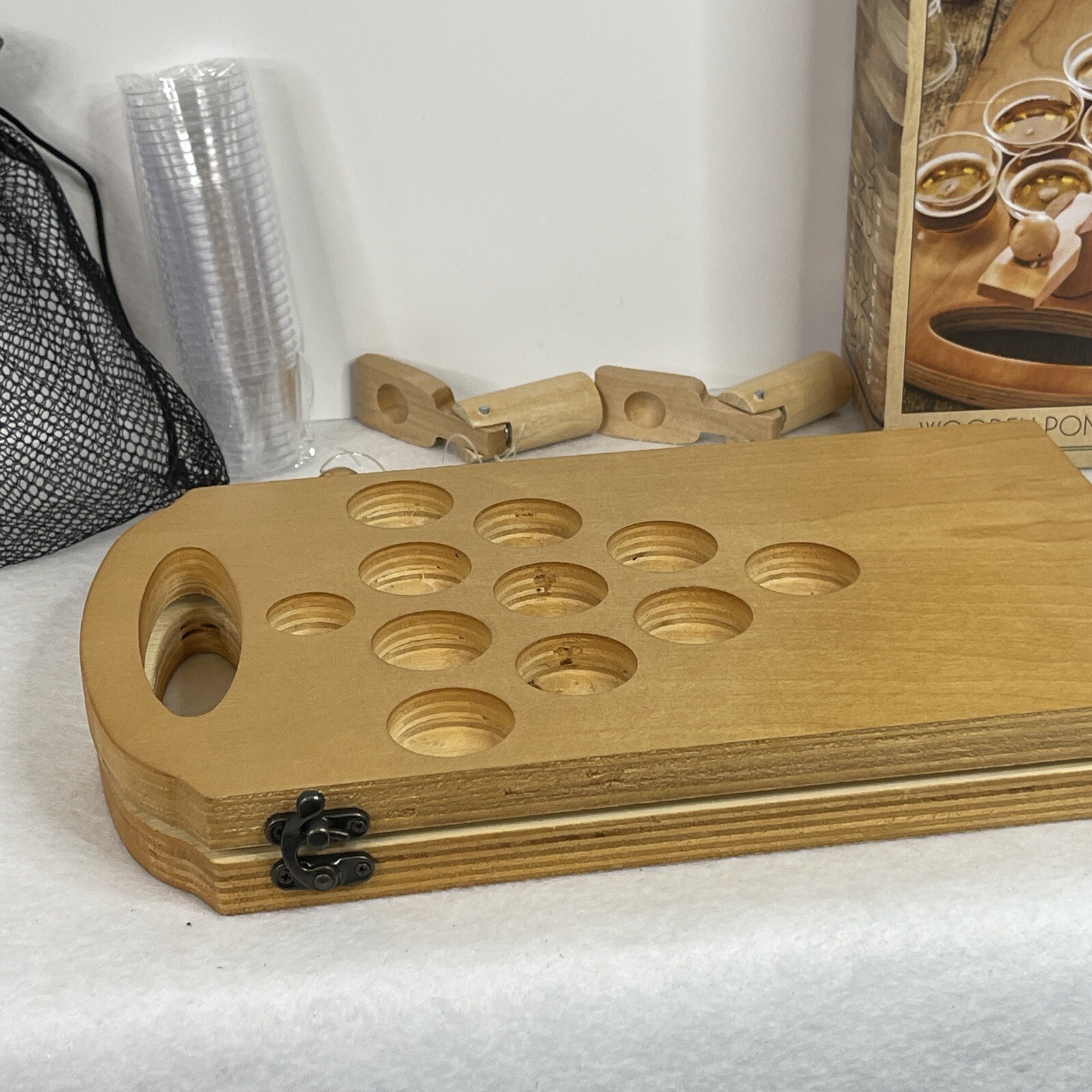 Studio Mercantile Wooden Pong Game Mini Beer Pong Party Set Adult Drinking Game