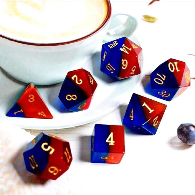 Gemstone DND Dice Set Natural Blue&Red Opal Dice Set 7Pieces D&D Dice Used in Du