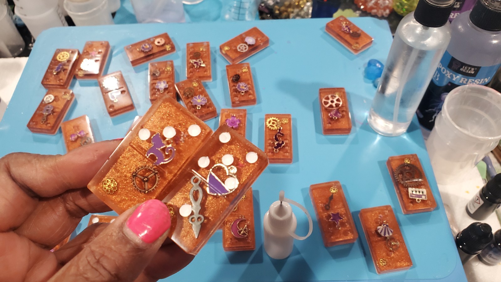 Handmade Steampunk Resin Dominoes Complete Game Set, 2+ Players, Age 8+