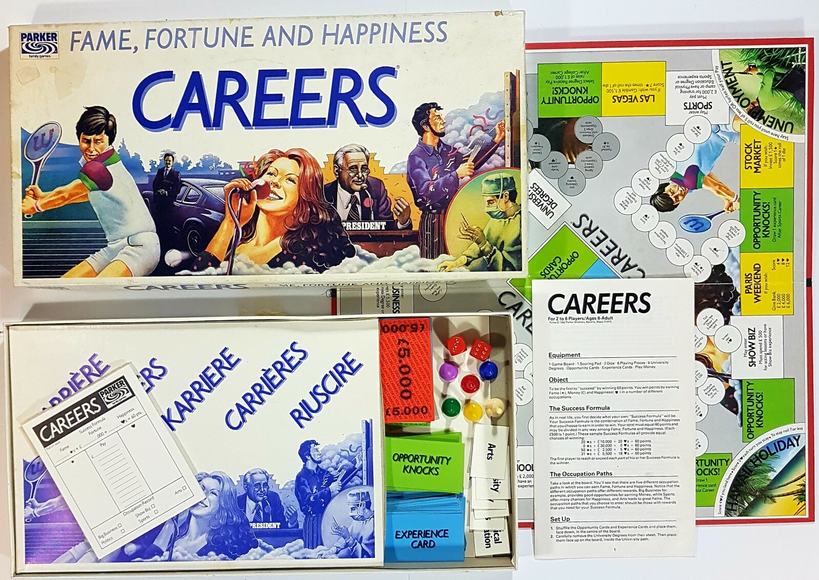 ®1978 Parker Family Games CAREERS – FAME, FORTUNE & HAPPINESS English Original Box Monopoly