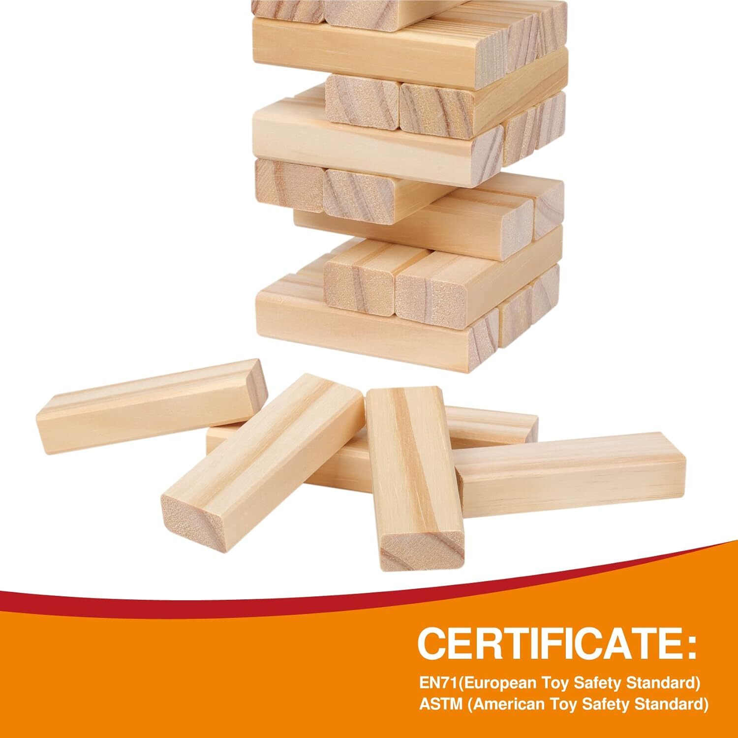 Tumble Tower Game for Kids and Adults – 54Pcs Classic Wood Block Stacking Game