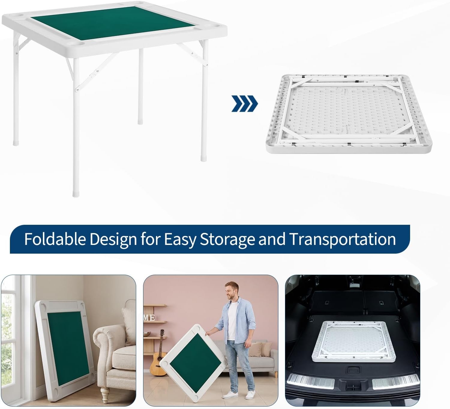 Mahjong Table 4Player Folding Card Table w/Cup Holders&Trays,HDPEwater-resistant