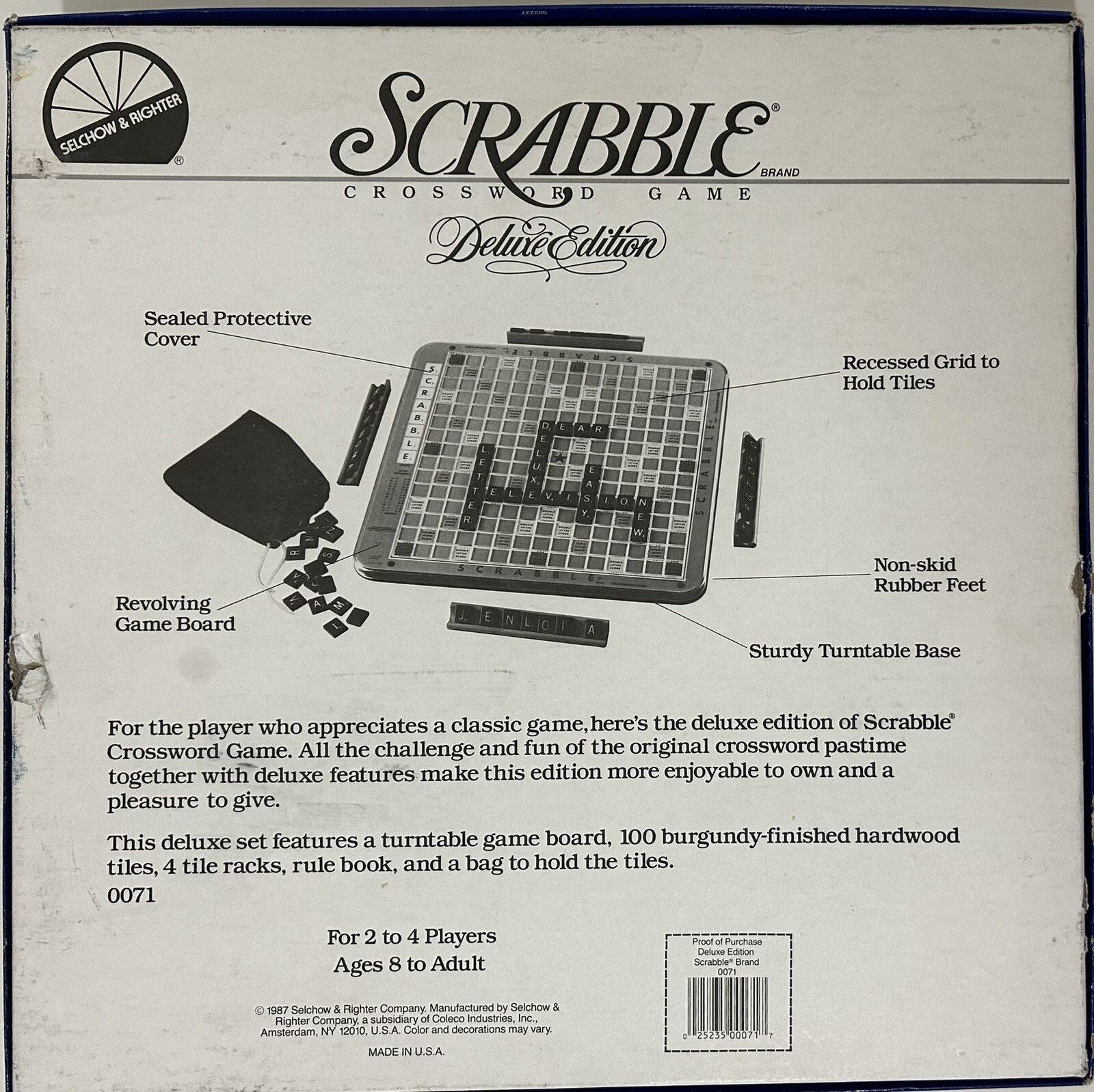 Vintage Scrabble Deluxe Edition 1987 Rotating Turntable Board Game Wooden Tiles
