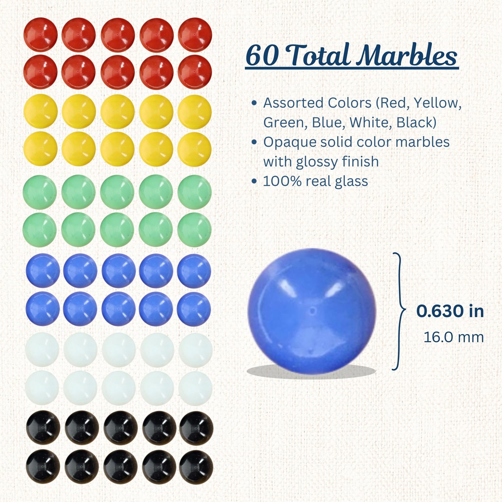 WE Games 60 Replacement Glass Marbles for Chinese Checkers Set 16mm Colored B…