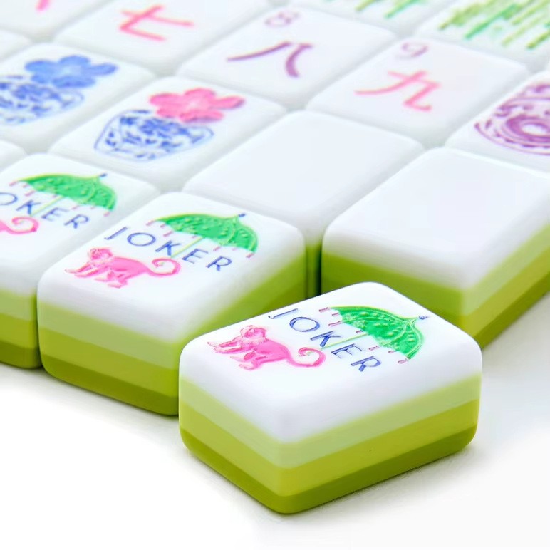 New! Vibrant Layered Mahjong Tiles – Full American Set 160 Tiles – Apple Green