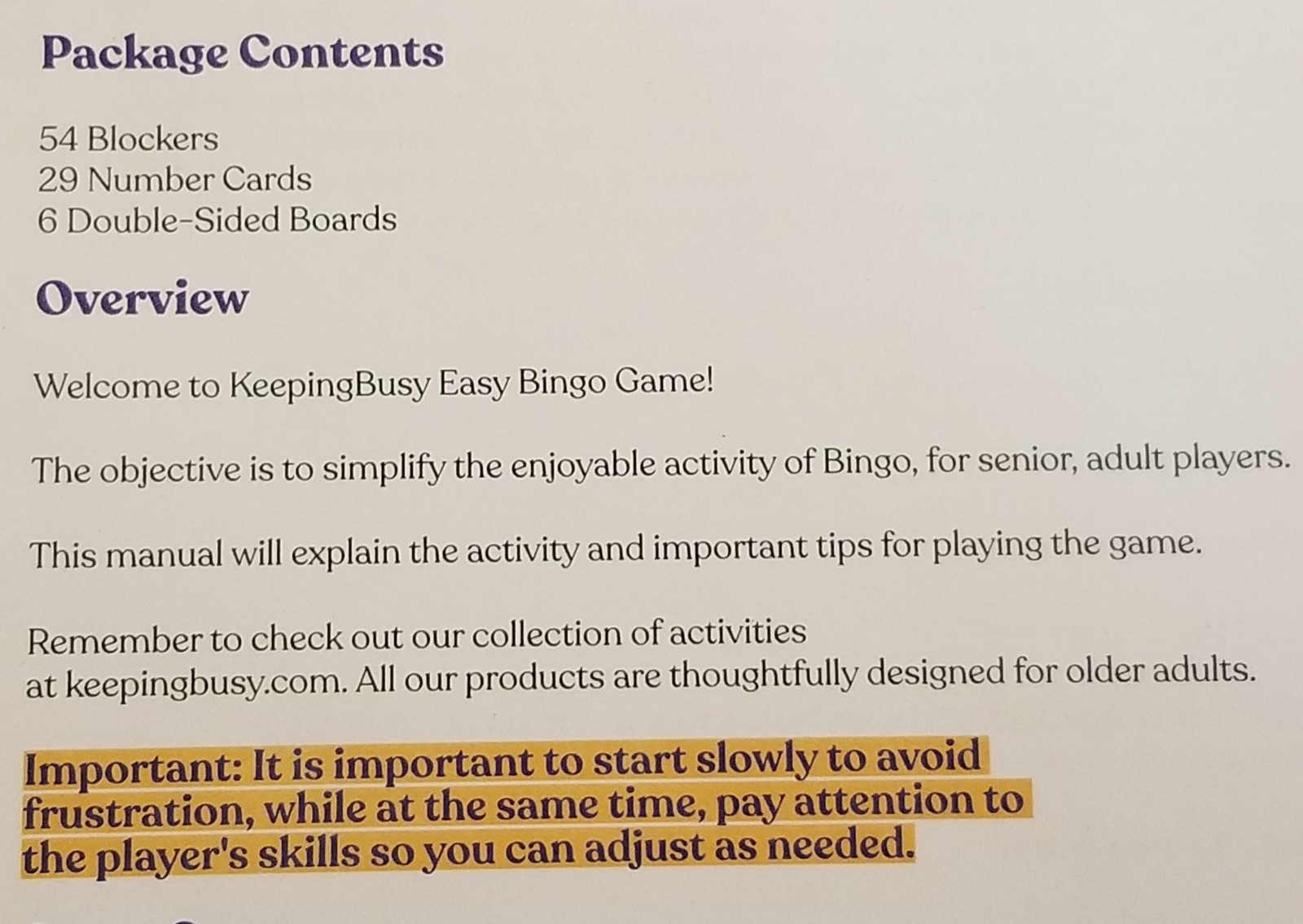 Keeping Busy Easy Bingo Game (Simple Number Matching Activity for Seniors)
