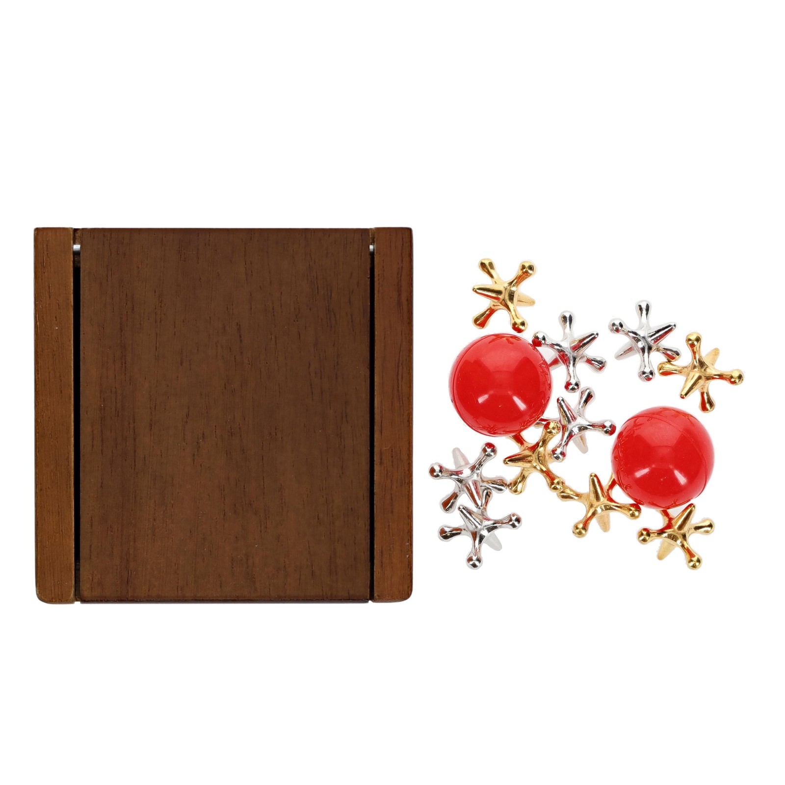 WE Games Old-Fashioned Metal Jacks in a Walnut Stain Wooden Box