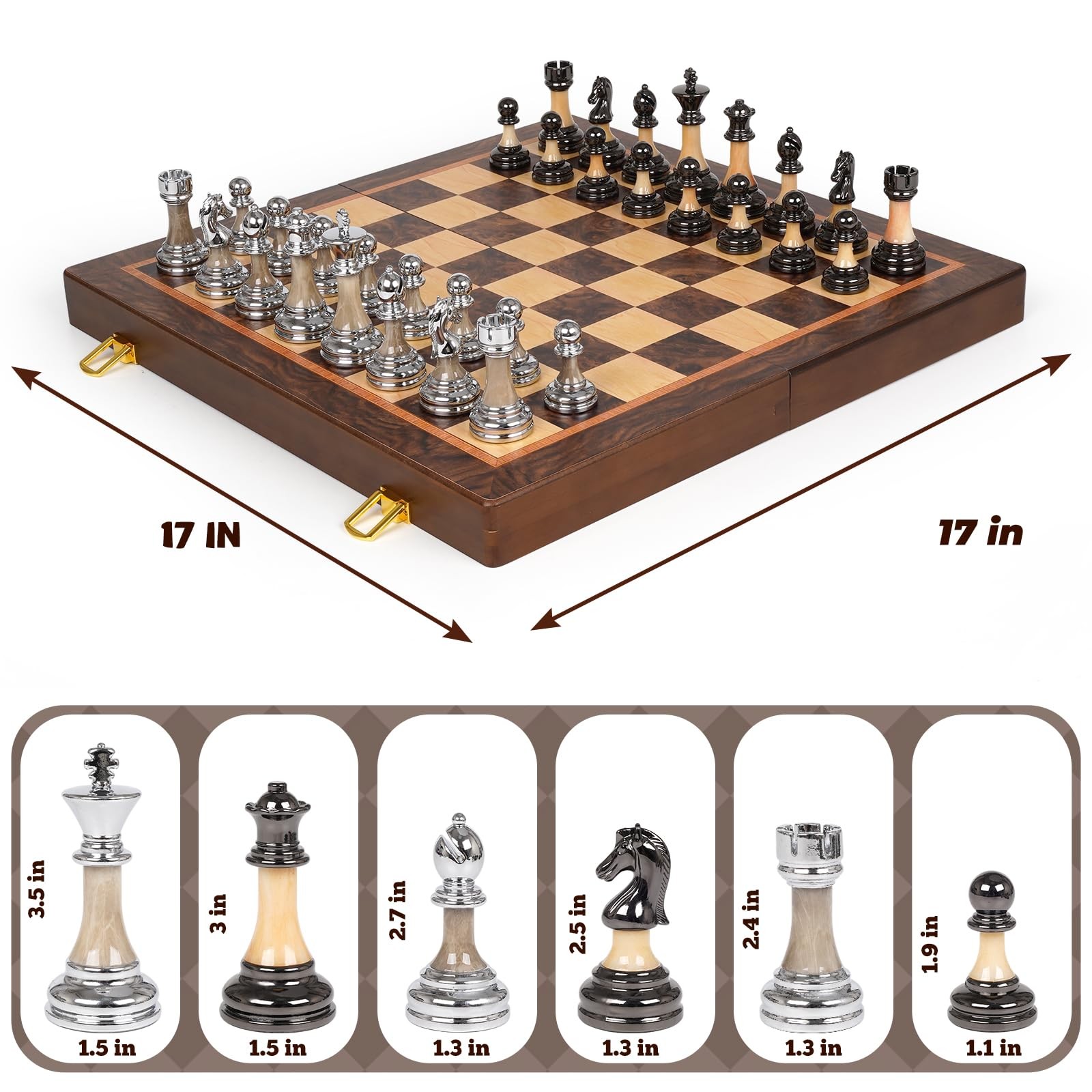 Luxury Large Chess Set 17 Inch Wooden Chess Board with Metal and Acrylic Ches…