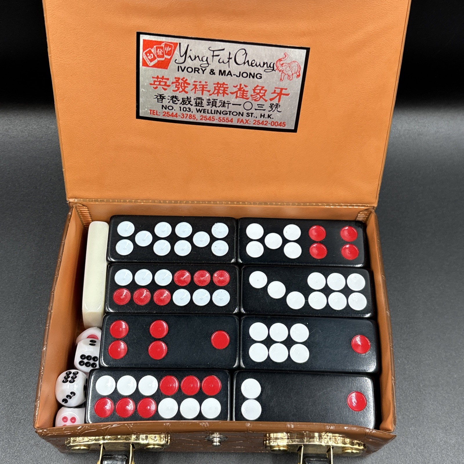 Vtg Hong Kong Travel Mah Jong Domino Set – Ying Fat Cheung – Faux Alligator