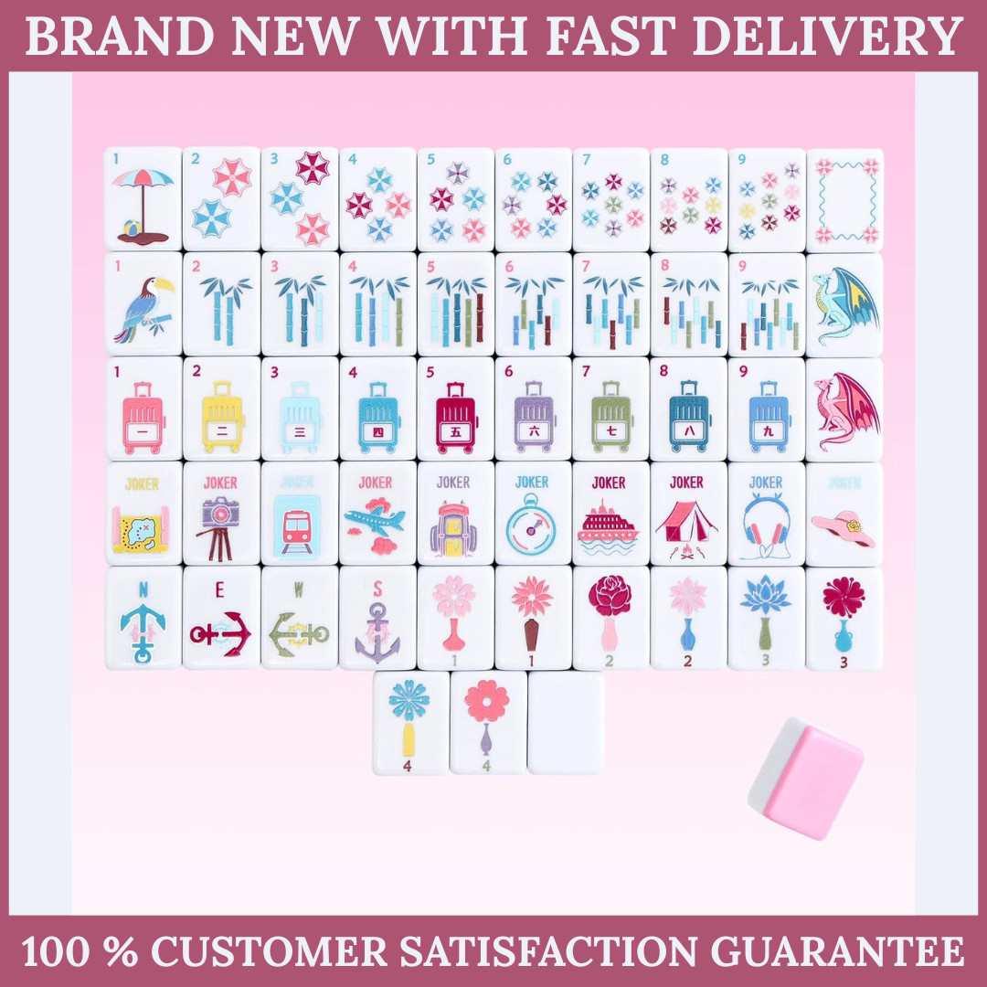 160 Pink Printed American Mahjong Game Set with Carrying Bag and Accessories,