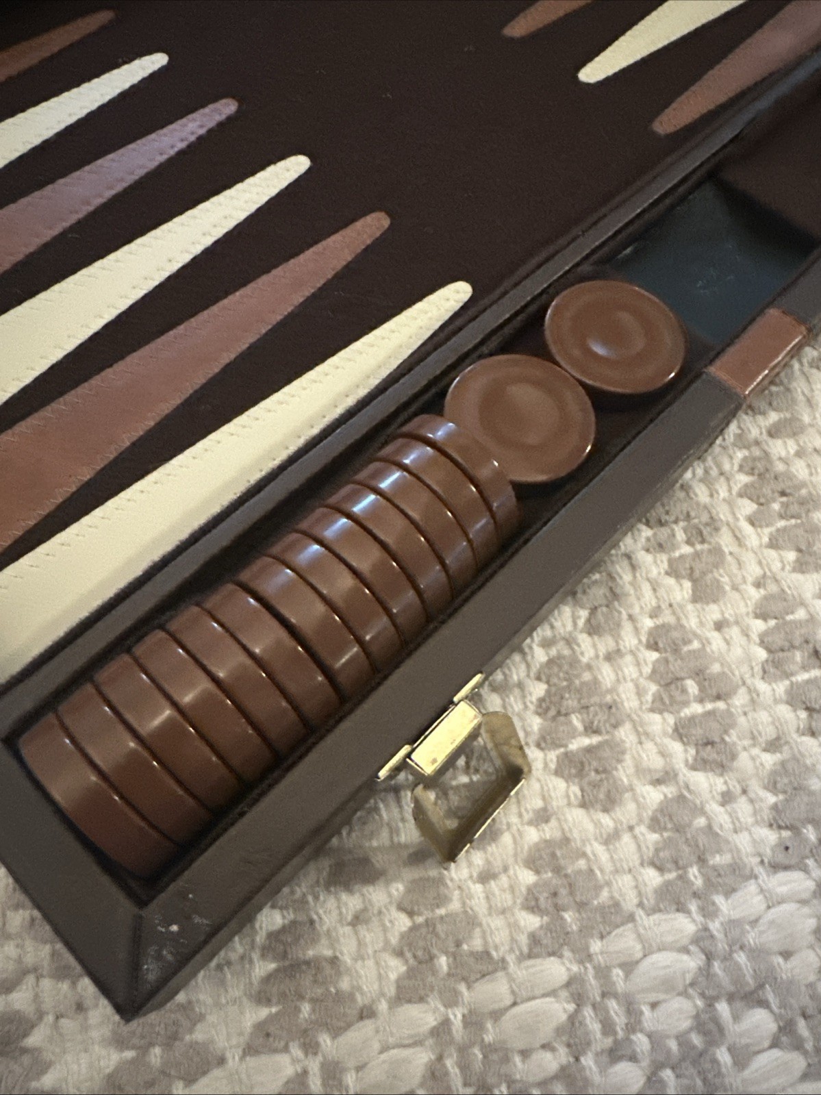 Vintage Backgammon Set Travel Case Leatherette Complete w Dice Cups 1950s 60s