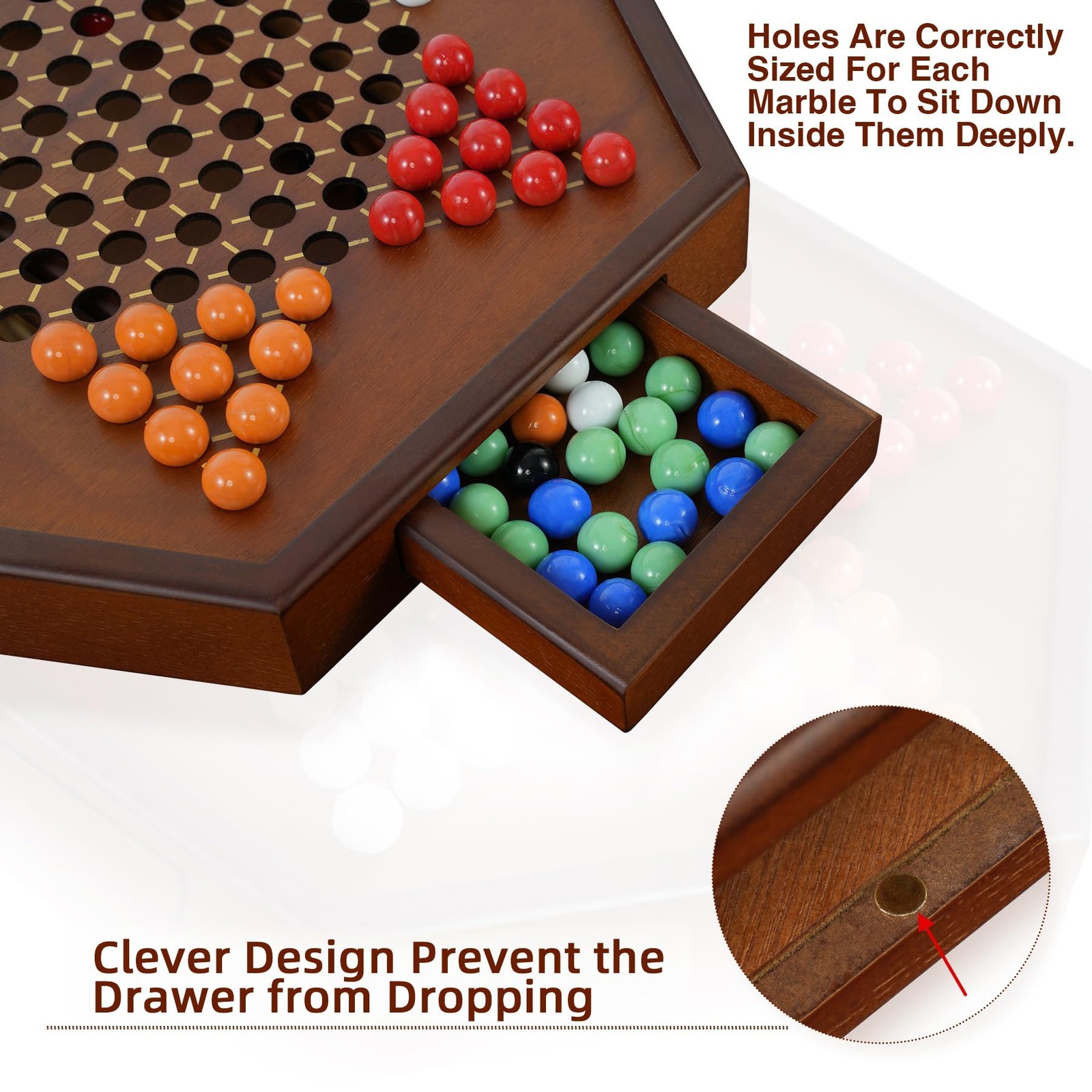 Chinese Checkers 15″ x 13″ Large Wooden Checkers Board Game Includes 16mm 60+…