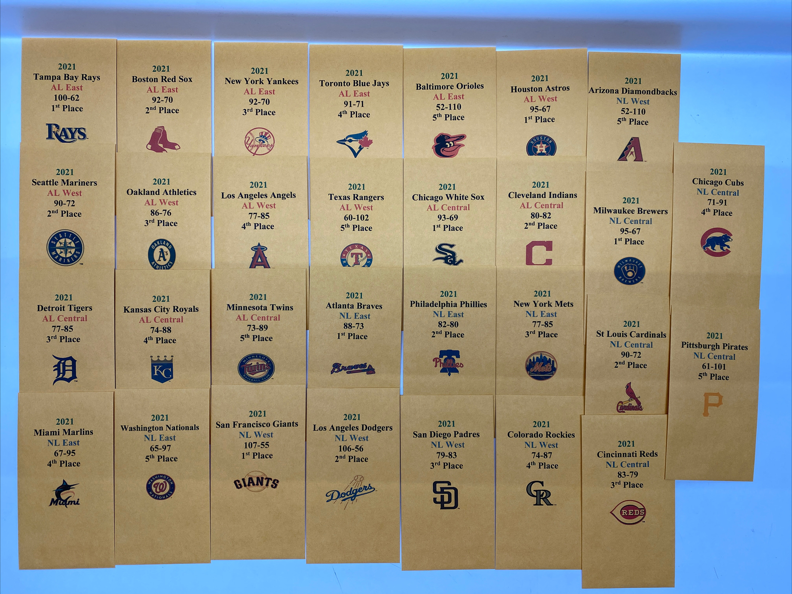 2021 APBA Baseball Printed Storage Envelopes with Stats and Logo.