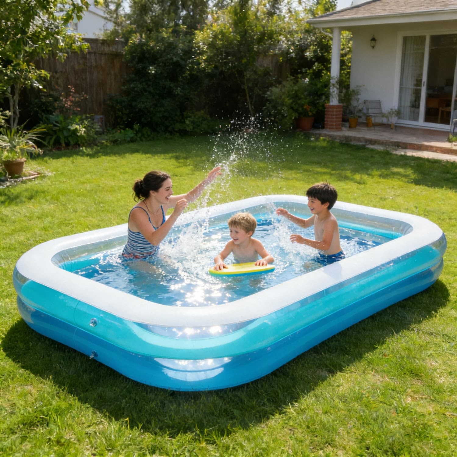 Inflatable Pool 120×72 Inch Rectangular Kids Family BPA Free CHICLIST Splash