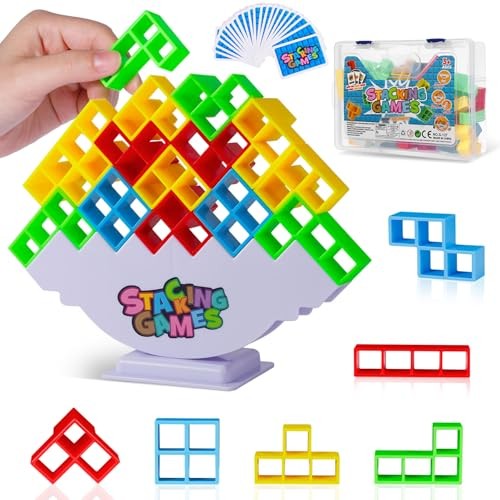 Tetra Tower Stacking Blocks Game, Board Games for Families, Parties, 48Pcs