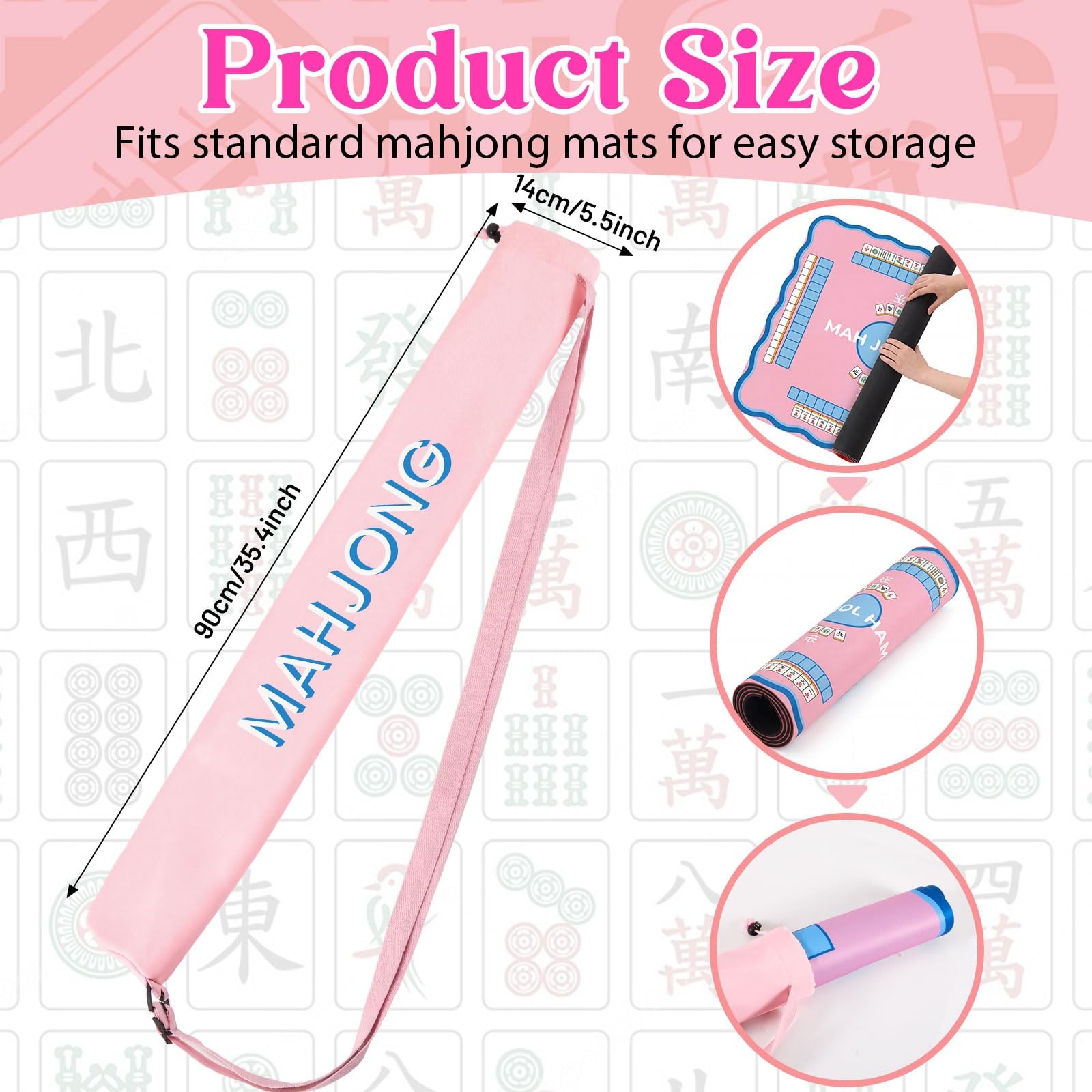 Sunnymove 35 Inch Long Mahjong Mat Bag Cute Double Strapped Soft Polyester