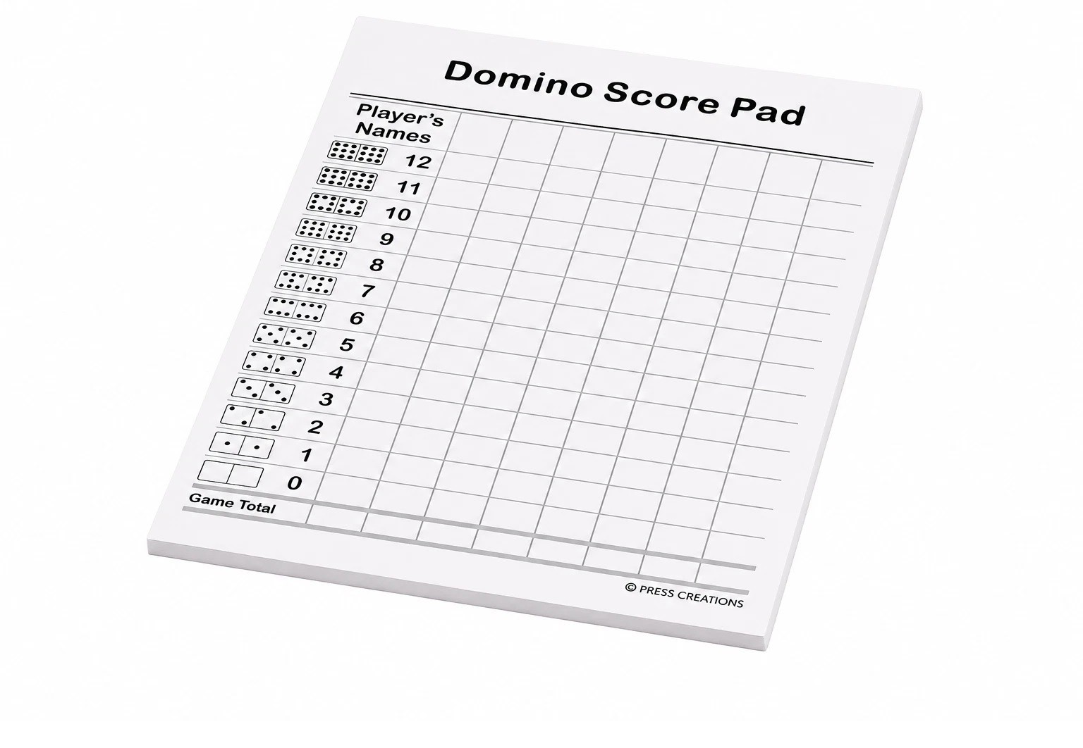 Dominoes Double 6-12 Score Pad 50 Sheets