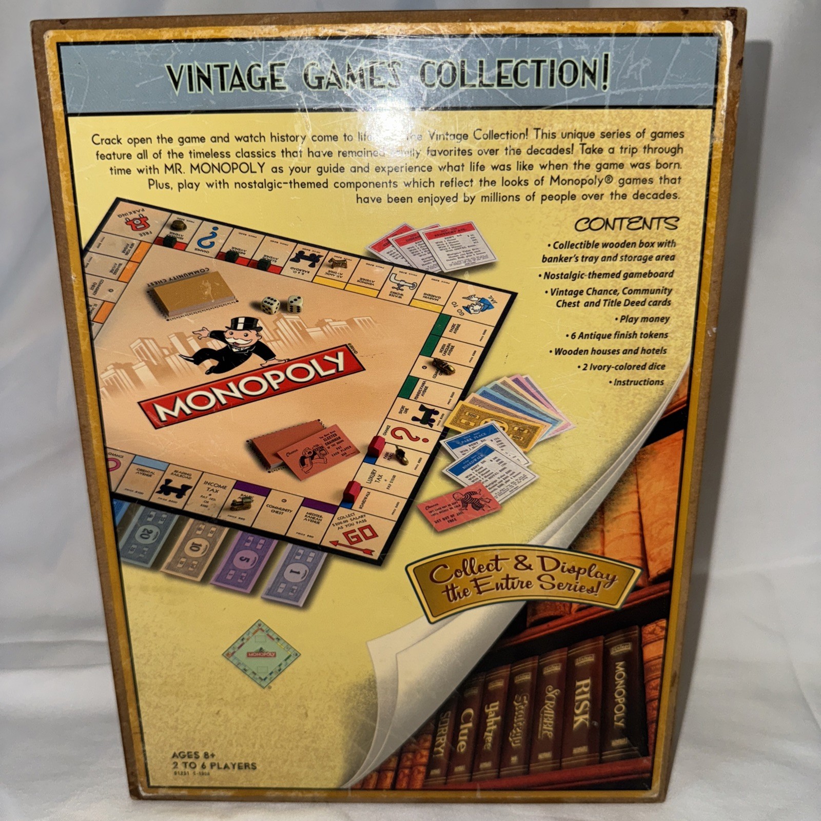 MONOPOLY ~ VINTAGE COLLECTION BOOKSHELF WOODEN BOX 2009 ~ 100% COMPLETE ~ EUC ~