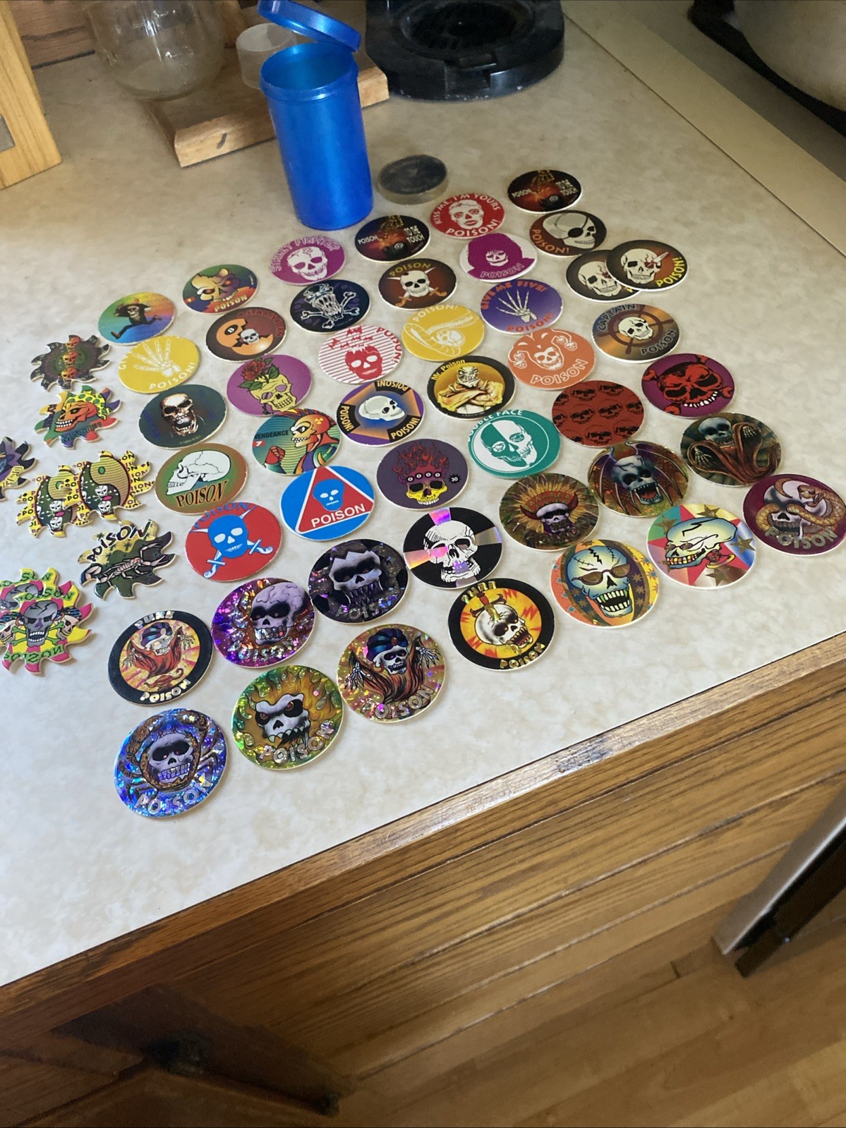 Pogs Collection Vintage 90s 50+ Lot with Container Poison Hologram Milk Caps