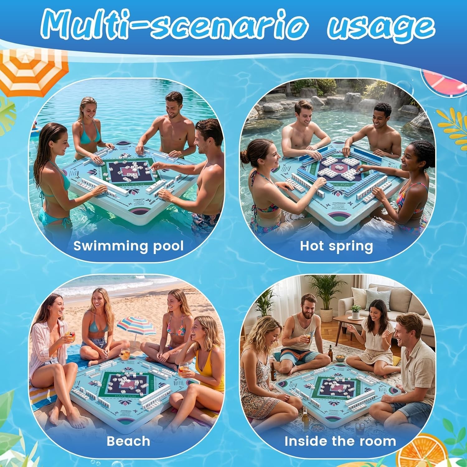Floating Mahjong Table for Pool 31.5-in Water Game Tray for Card and Tile Games