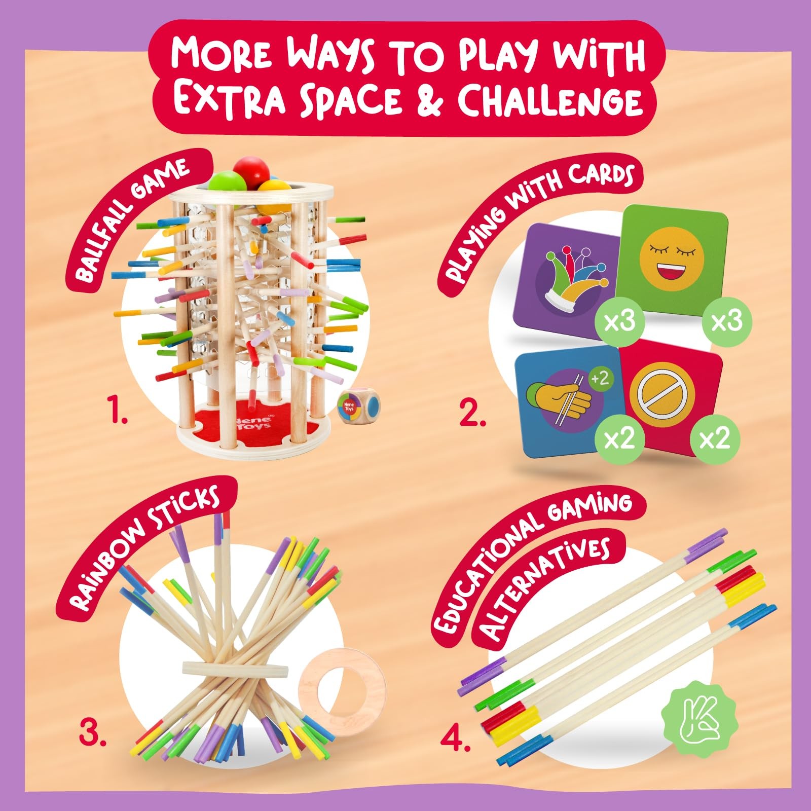 BALLFALL Jumbo – Montessori Wooden Board Game for 3 4 5 6 Years – Colorful St…
