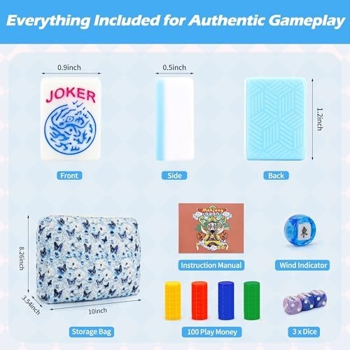 Premium American Mahjong Game Set – 166 Thick Tiles, Portable Carrying Bag, Trav