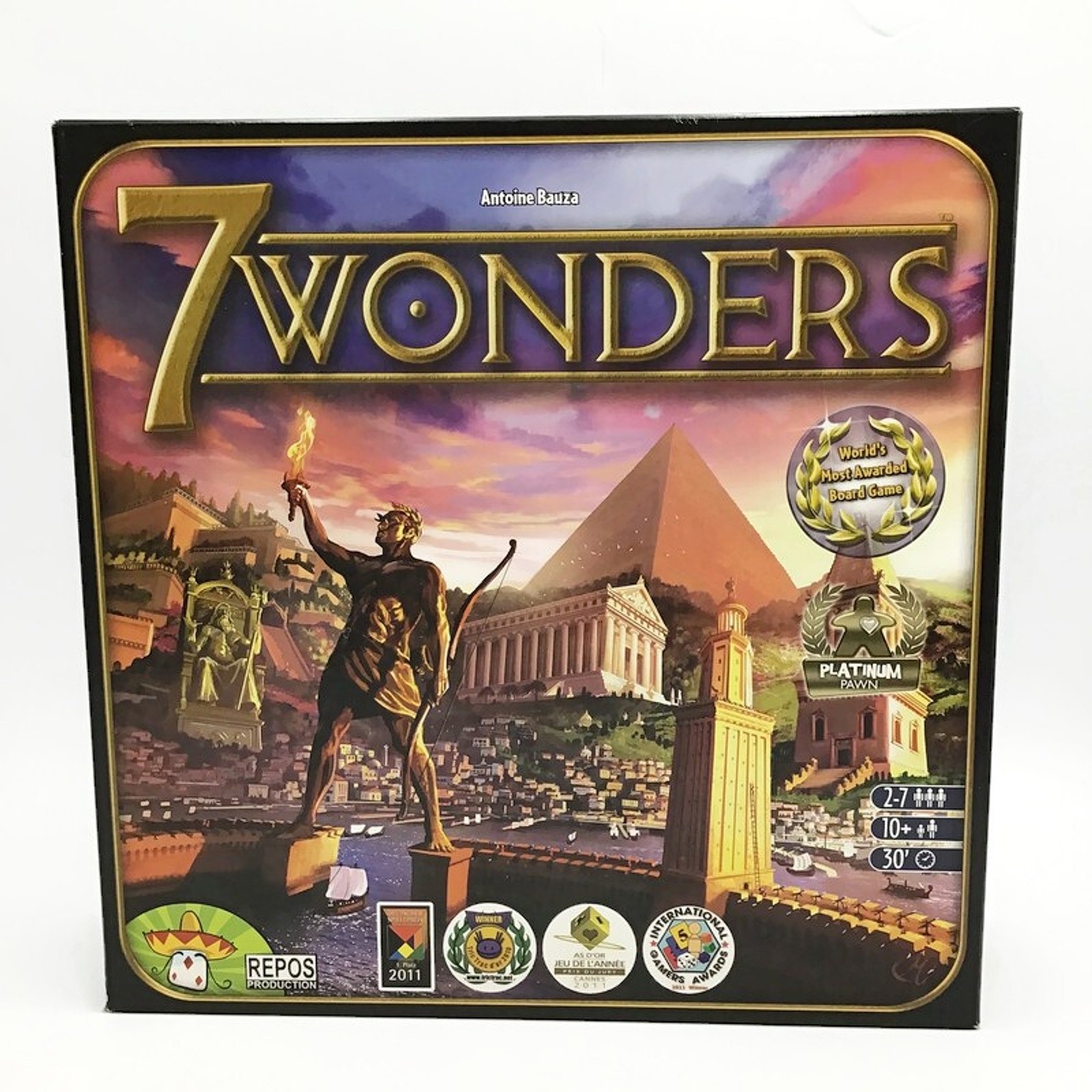 7 Wonders Board Game Antoine Bauza Repos Unpunched Complete Open Box 2010