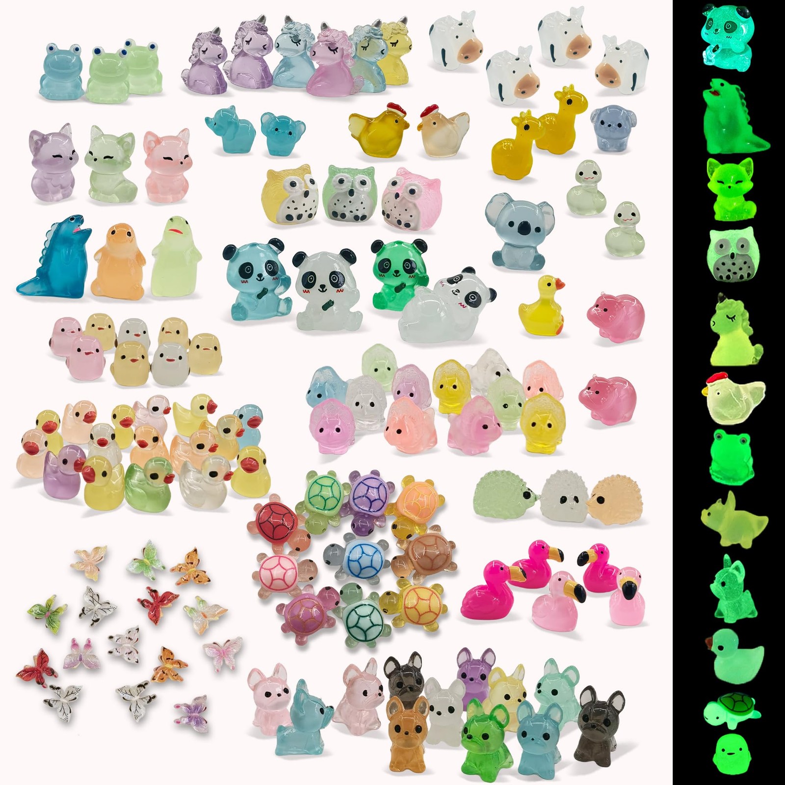 120 Pcs Luminous Mini Resin Animals Tiny Resin Figurines Glow in The Dark Tin…