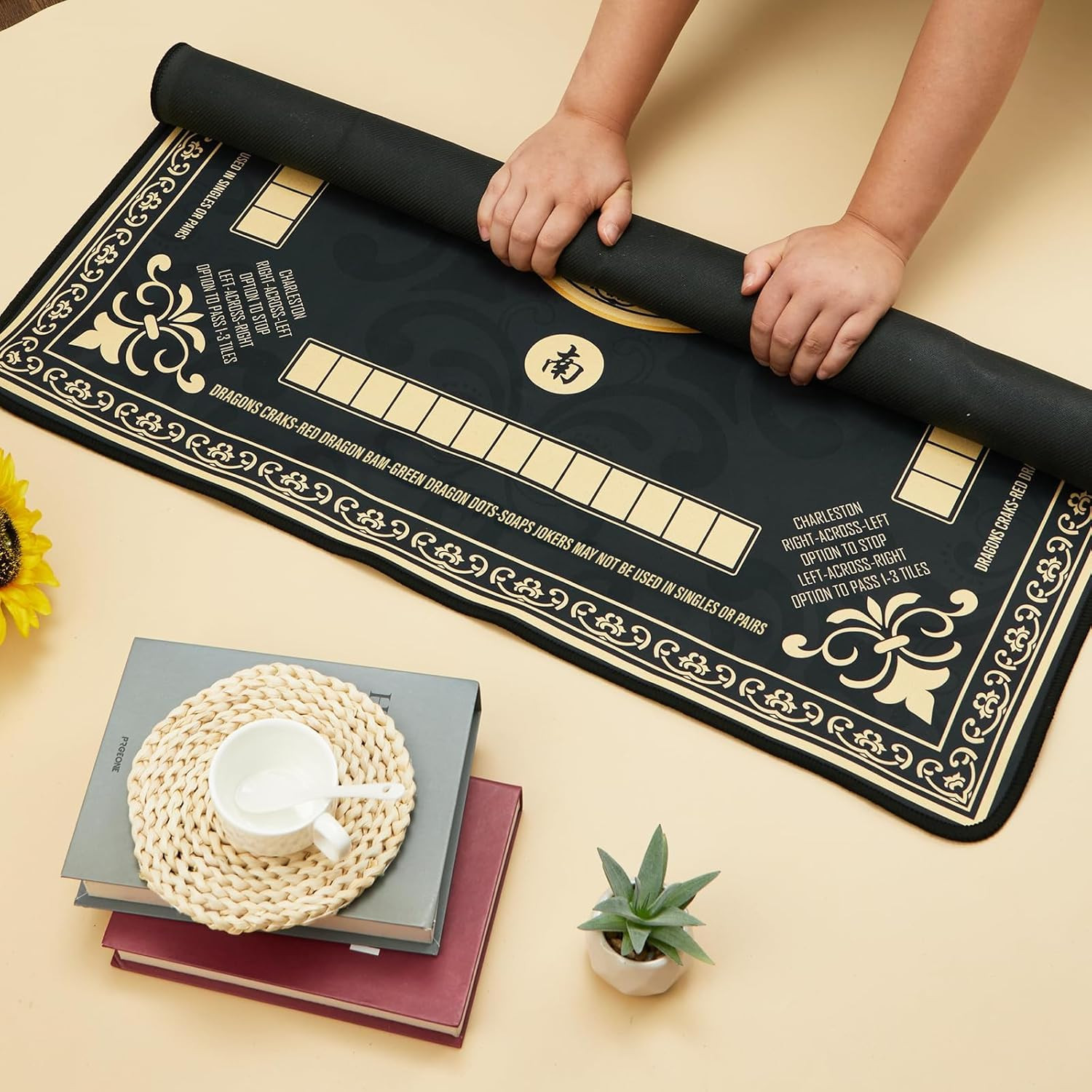 Black Mahjong Mat with Black Carrying Bag 31.5 X 31.5 Inches Multi Purpose Game