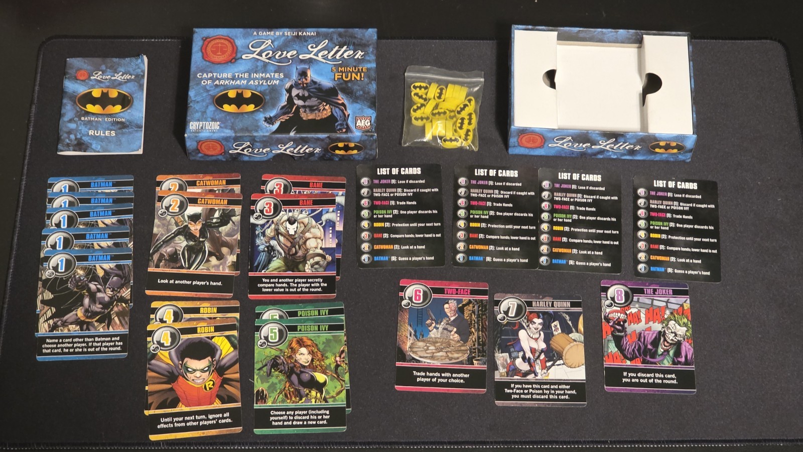 AEG LOVE LETTER BATMAN EDITION BOARD GAME 100% Complete A Game By Seiji Kanai
