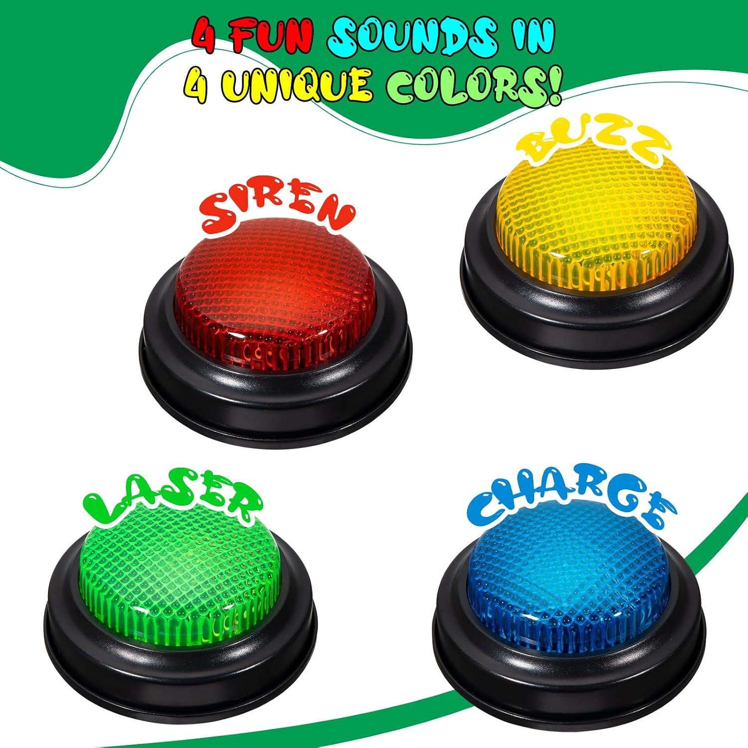 Set of 4 Trivia Game Buzzers with Lights & Sound, Family Feud & Jeopardy Quiz