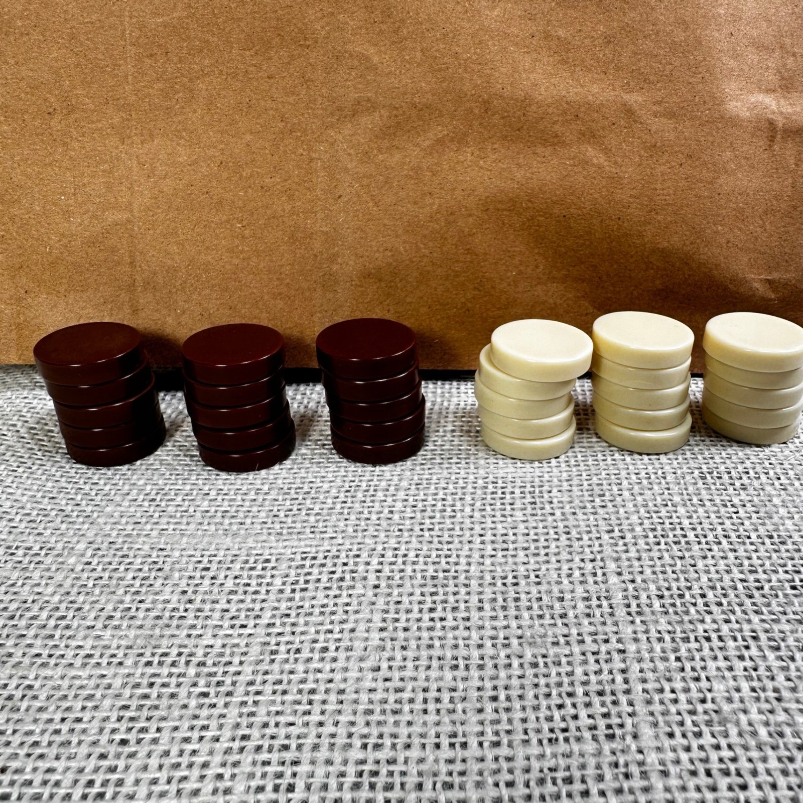 Vintage Backgammon Checkers Replacement Lot 30 Brown Ivory Playing Pieces 15/15