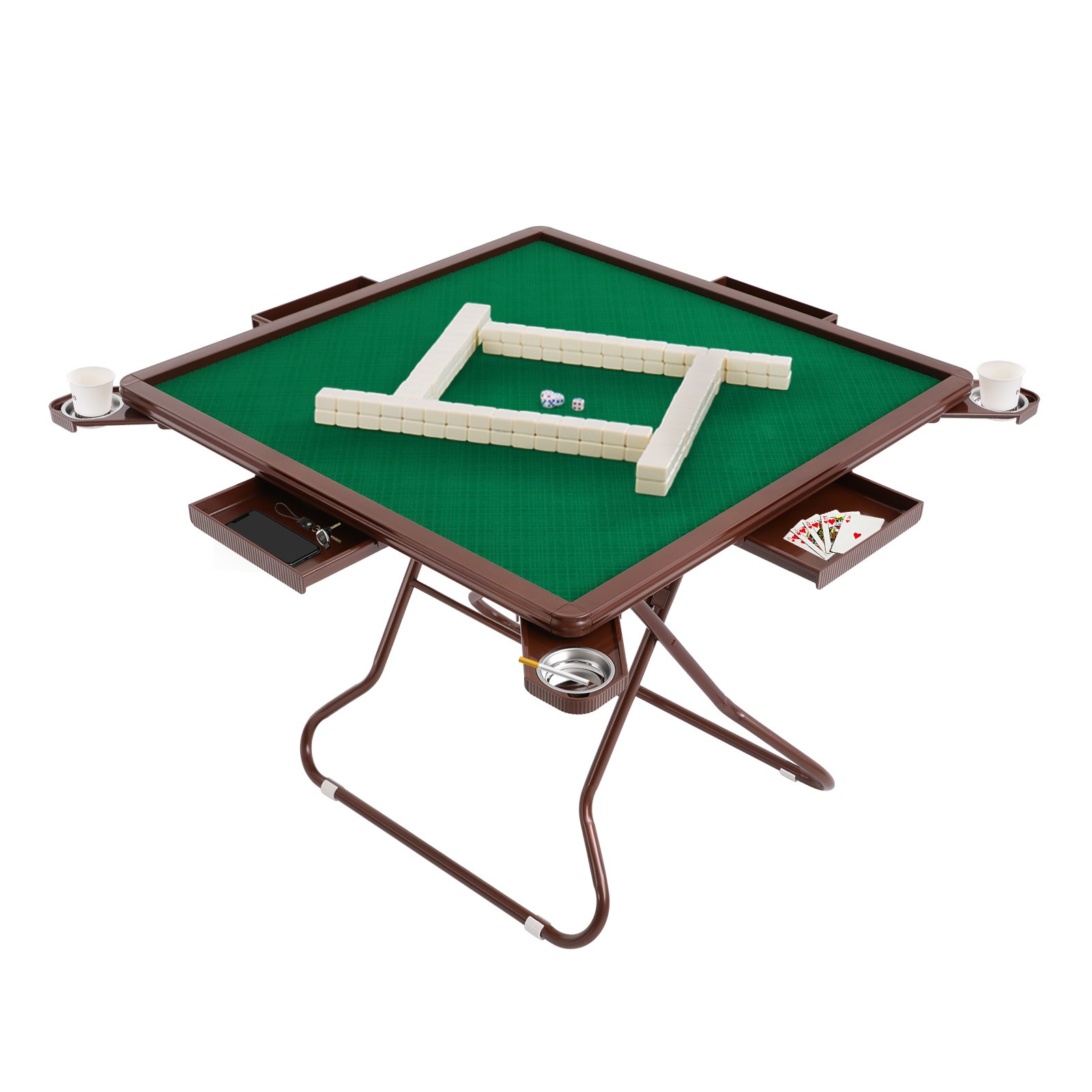 Mahjong Table w/ 4 Cup Holders & 4 Drawers for 4 Player People Foldable Portable