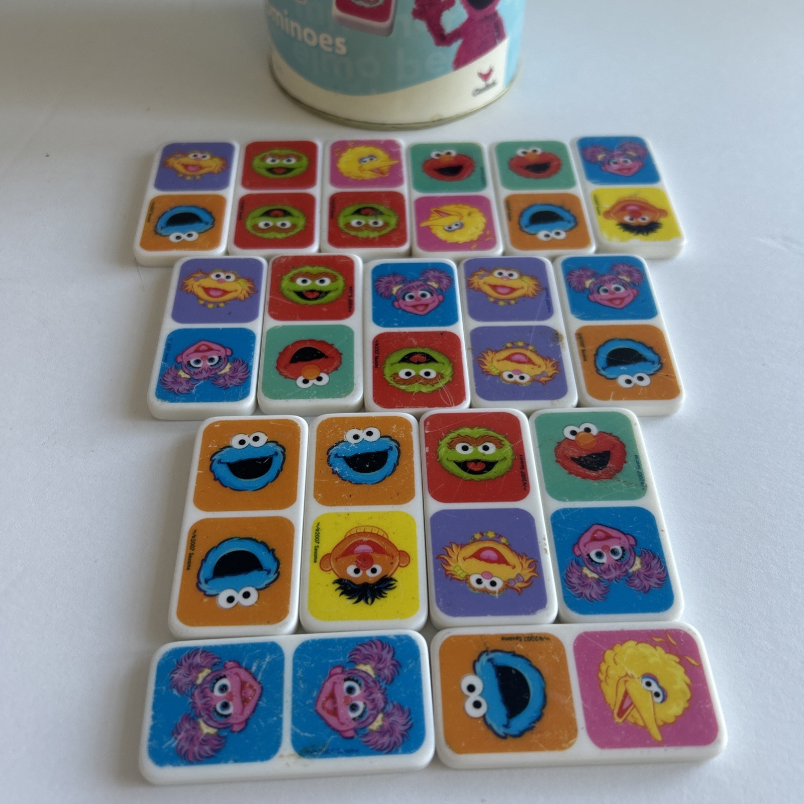 VTG Sesame Street ELMO Picture Dominoes In A Tube Matching Game 2007 & Numbers