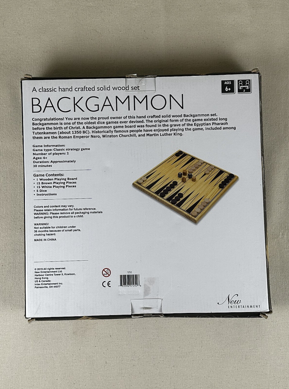 NEW ~ New Entertainment Board Game Backgammon ~ Hand Crafted Solid Wood Set