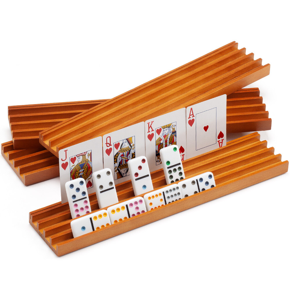 Wooden Domino Racks. Mexican Train Dominoes Game Trays/Card Holders (Set of 4)